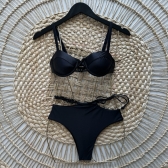 Biquíni de Cintura Alta e Amarração Fashion - Preto
