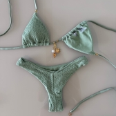 Biquíni Cortininha Pingentes No Top E Asa Delta Texturizado - Verde Menta