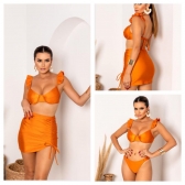 Kit 03 Peças Biquíni De Babado + (Saia Saída de Praia Tam Único) - Bronze