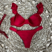 Biquíni De Babado Meia Taça Com Aro Semi Fio - Vermelho