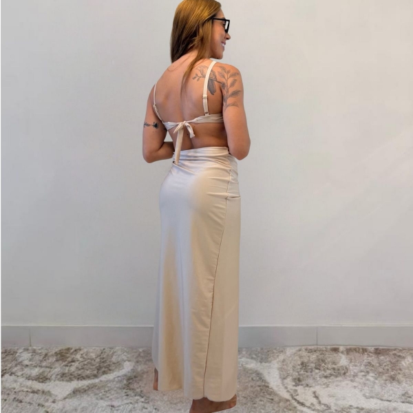 Kit 03 itens Biquíni Com Saída D Praia Longa Estrela Do Mar - Bege