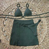 Saia Tecido Texturizado Saída de Praia Com Fenda Ref:0400139 - Verde Militar