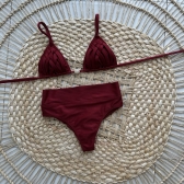 Biquíni Liso Cortininha Macramê Hot Pants - Vermelho Escuro