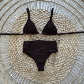 Novo Biquíni Macramê Texturizado Cintura Alta - Marrom-Escuro