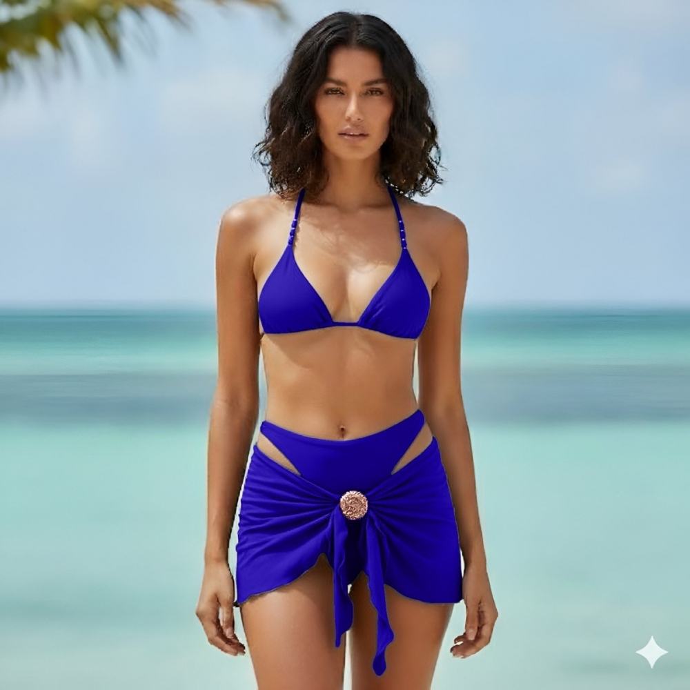 Kit Biq Cortininha E Calcinha Fio + Sainha Ajustável - Azul