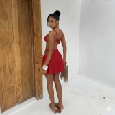 Biquíni Top Fixo Calcinha Asa Delta Fio Textura De Conchas - Vermelho