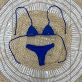 Kit Biq Cortininha E Calcinha Fio + Sainha Ajustável - Azul