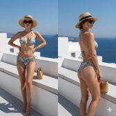 Biquini Cortininha E Calcinha Fio E C/amarrações Laterais - Rosa / Verde