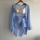 Saída De Praia Feminina Camisa E Saia Envelope - Azul Claro