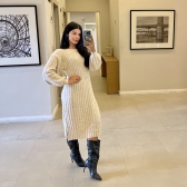Vestido De Tricot Midi Elaine Com Fenda - Areia