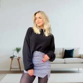 Blusa Cropped Mousse Feminina Elly Modas Manga Longa Inverno - Preto