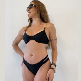 Biquíni  com Duas Alças Corrente e Lisa Calcinha com Tiras - Preto