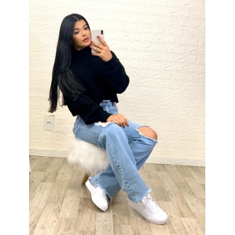 Cropped de Tricot Com Gola - (Mousse)