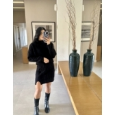 Conjunto Canelado Blusa Com Gola Boba e Saia - Preto