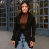 Casaco Feminino Tricot com Babados e Punho Flare - Preto