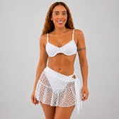 Kit Biquíni Meia Taça De Renda E Calcinha De Amarrar E Saia - Branco