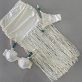 Triquini Saia Franja Longa Top E Calcinha Com Pedraria - Off White