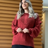 Blusa Tricot Babado nas Mangas - Telha