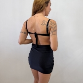 Kit Biquini Aplique Em Pedraria + Saia Com Amarração Frontal - Preto