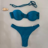 Biquíni  Alças De Tranças E Broche Removível E Fio Duplo - Azul celeste