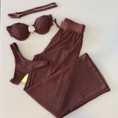 Kit Biquini Com Calça Meia Taça Concha No Top Asa Delta - Marrom