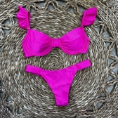 Kit 03 Peças Biquíni De Babado + (Saia Saída de Praia Tam Único) - Pink