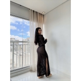 Vestido Saída De Praia Longo De Tricô - Tamanho Único - Preto