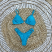 Biquíni Jade Clássico De Alças Com Detalhes Elegantes - Azul