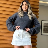 Blusa Cropped Mousse Feminina Elly Modas Manga Longa Inverno - Grafite