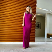 Vestido Longo Sem Mangas Tricot Modal - Fúcsia