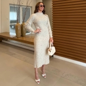 Vestido Midi Com Detalhe Corpete Assimétrico E Fendas - Areia