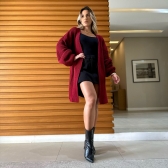 Novo Cardigan Tricot Mousse Liso Básico - Vermelho