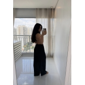 Blusa E Calça Em Tecido Leve  Saída De Praia Lisa - Preto