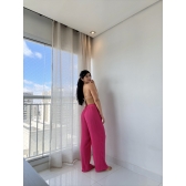 Blusa E Calça Em Tecido Leve  Saída De Praia Lisa - Pink