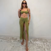 Kit Biquini Com Detalhe e Saia Pareô Transparente Cruzada - Verde