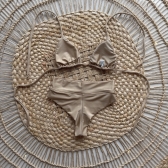 Biquíni Cortininha Franzido com Calcinha Hot Pants - Bege