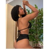 Novo Biquíni Macramê Texturizado Cintura Alta - Preto