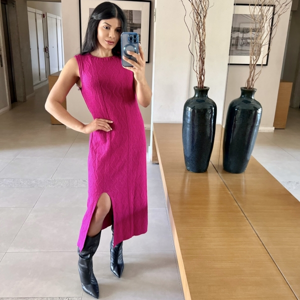 Vestido De Tricot Regata Midi - Rosa