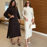 Vestido Midi Com Detalhe Corpete Assimétrico E Fendas - Areia
