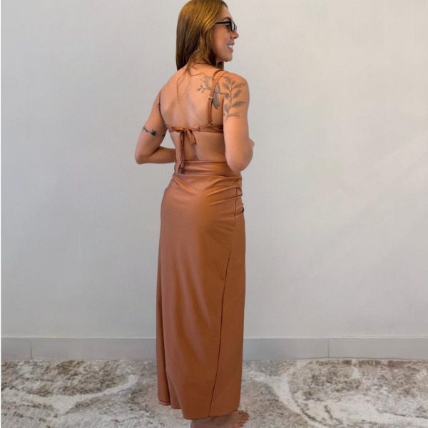 Kit 03 itens Biquíni Com Saída D Praia Longa Estrela Do Mar - Marrom