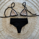 Novo Biquíni Macramê Texturizado Cintura Alta - Marrom-Escuro