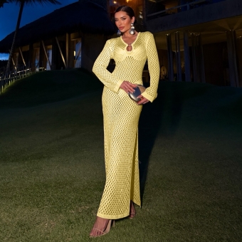 Vestido Saída De Praia Longo De Tricô - Tamanho Único