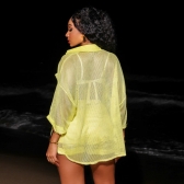 Cj Saída De Praia De Renda Blusa Manga 3/4 e Short - Verde-escuro