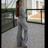 Conjunto Tricot Mousse Blusa Gola Polo Botões e Calça - Cinza