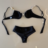 Biquíni Meia Taça Cintura Alta Com Pedraria Nas Alças - Preto