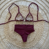 Novo Biquíni Macramê Texturizado Cintura Alta - Vinho