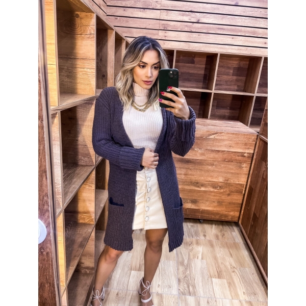 Cardigan De Tricot Mousse - Névoa Roxa