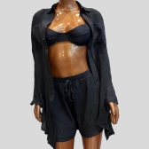 Conjunto Saída De Praia Viscolinho - Chemise e Short - Preto