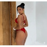 Biquíni Top Fixo Calcinha Asa Delta Fio Textura De Conchas - Vermelho