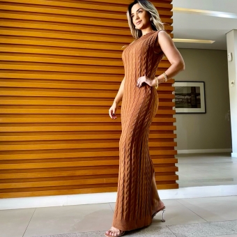 Vestido Longo Sem Mangas Tricot Modal